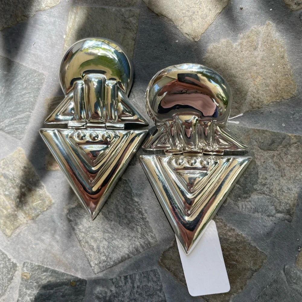 Sterling Silver Geometric Clip Earrings - Picture 4 of 11
